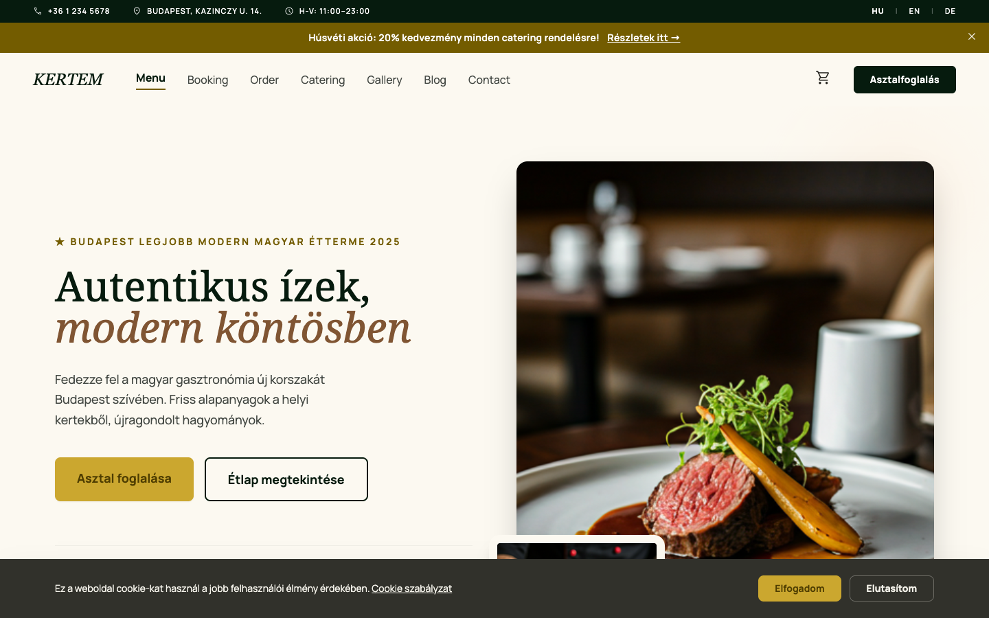 Kertem Étterem weboldal
